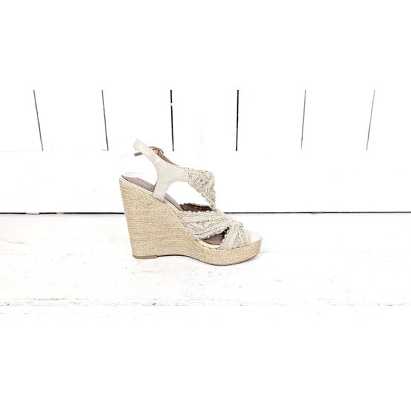 90s Lucky Brand  open toe high platform crochet wedge espadrille sandals - Picture 1 of 9